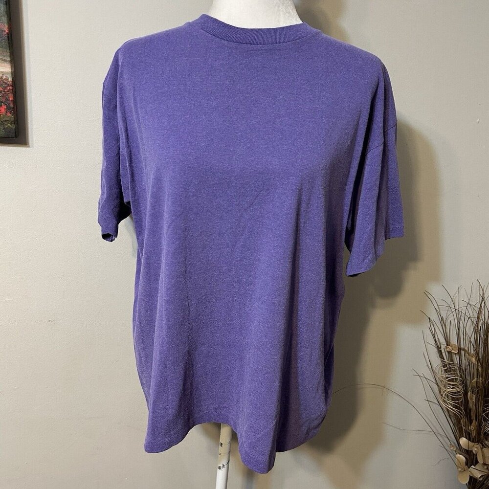Vintage Fashion Gear Women Blank T-Shirt 90s Single Stitch Purple USA Sz L